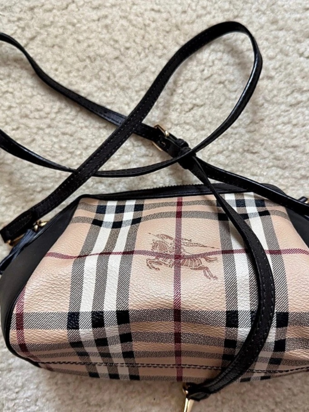 Burberry Plaid Crossbody Bag in Beige & Black